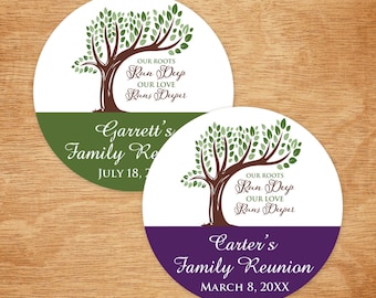 Family Reunion Favors, Set of 24 Our Roots Run Deep Our Love Run Deeper Personalized Round Labels, Family Relatives Cousins Labels DM139