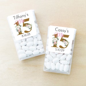 Set of 12 Mis 15 Quince Flowers  Personalized Tic Tac Quince Birthday Favors, Birthday Tic Tac Party Favors DM115