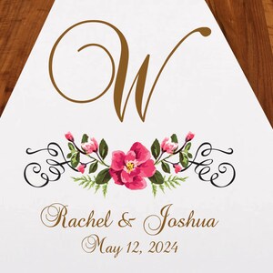Initial Wreath Flowers Personalized Aisle Runner | DM213-H | Wedding Ceremony Aisle Runner