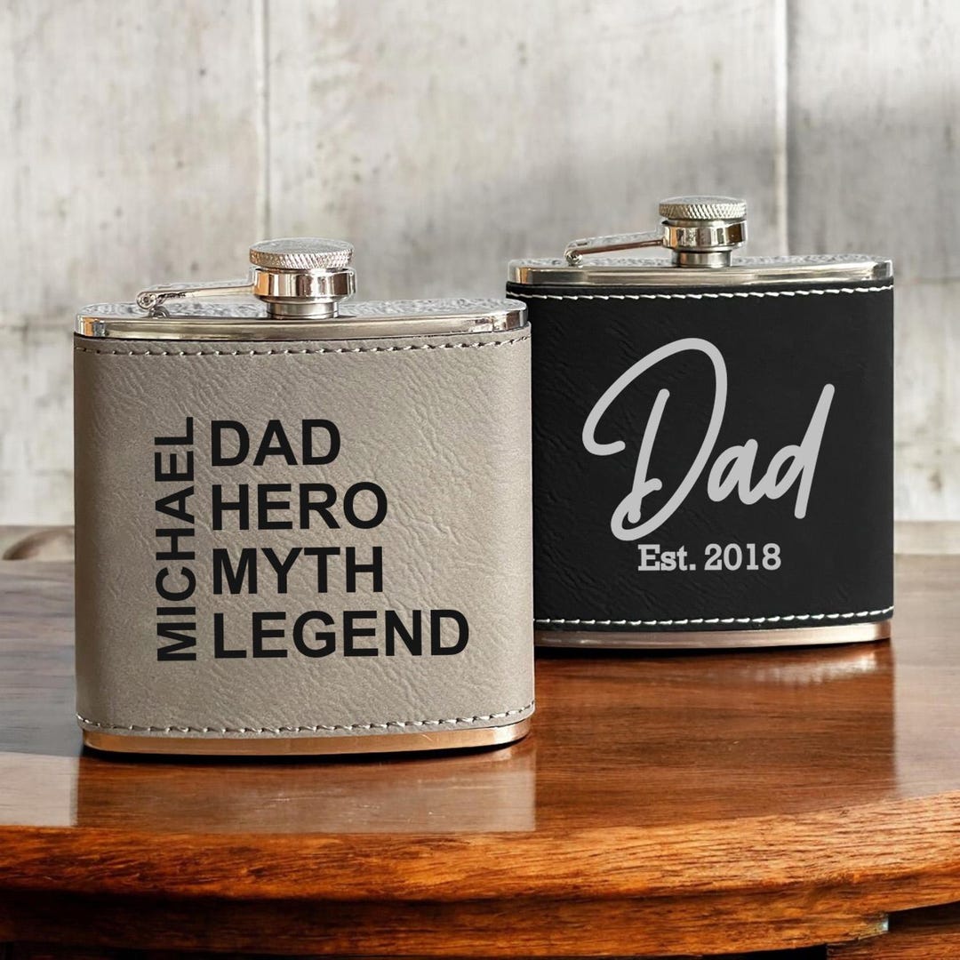 Personalized Leatherette Flask, 6oz Stainless Steel, Gift for Dad - Etsy