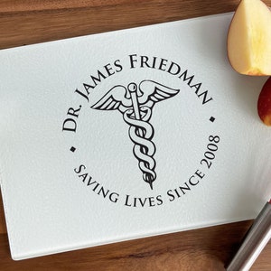 Custom 8 x 11 Doctor Personalized Glass Cutting Board, Personalized Cutting Board, Tempered Glass Cutting Board Gifts, DM101