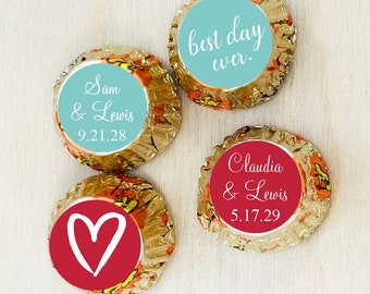 Set of 100 Wedding Custom Personalized Reese Chocolate Labels Only, Wedding Personalized Reese Dessert Bar Party Favors DM1