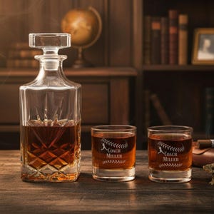 Baseball Trinity Cut Beveled Decanter or Personalized Whiskey Rock Glasses