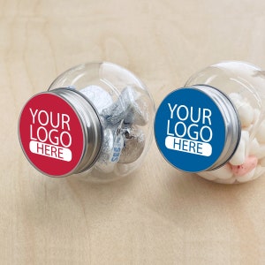 Set of 12 Your Business Logo Design Supplied Personalized Mini Candy Jar Glass with Labels, Personalized Jar Bottle with Labels Gifts