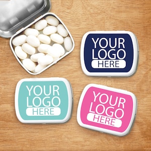 Set of 10 Logo Custom Order Personalized White Mint Tin Favor Box, Corporate Personalized White Tin with Labels