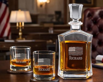 Personalized American Flag Whiskey Decanter Set: Patriotic Gift