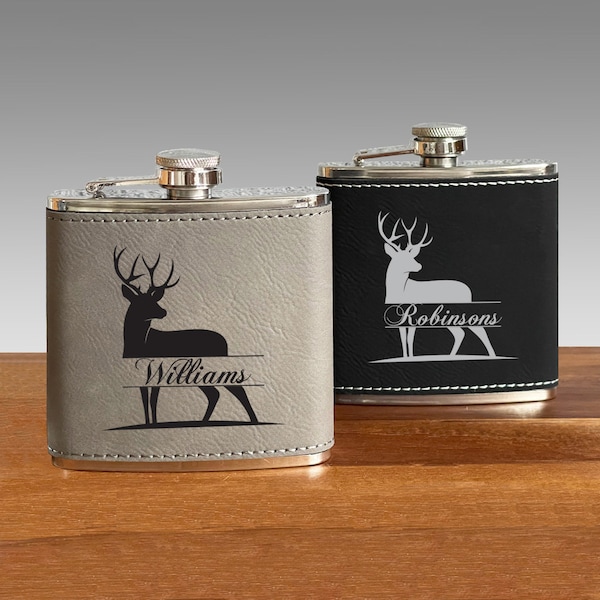 Engraved Flask Deer Personalized Engraved Flask, Hip Travel Flasks, Birthday Gifts ED51