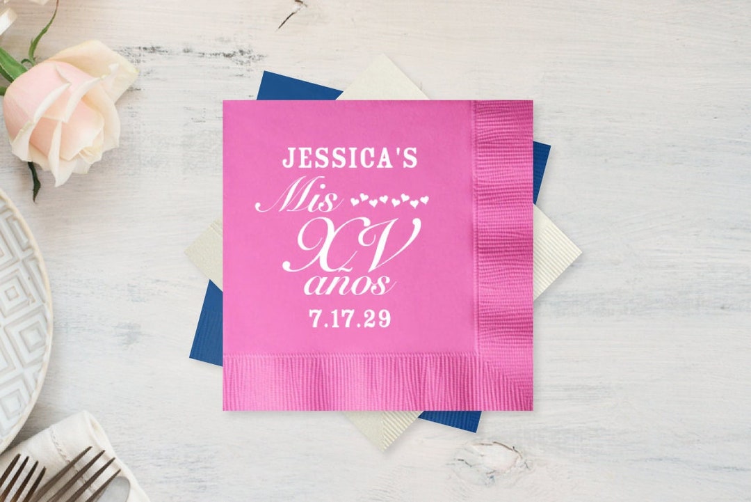 Mis Quince Anoz XV Personalized Cocktail Napkins Quince Anos Napkin