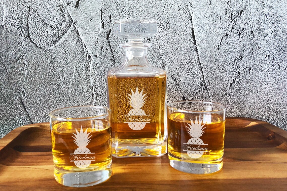 Pineapple Personalized Classic Decanter or Whiskey Rock Glass Etsy