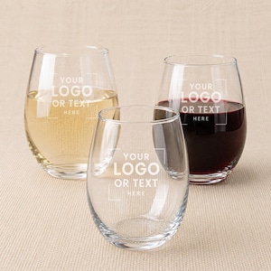 Set of 12 Engraved Stemless Wine Glasses: Personalized Logo Gift