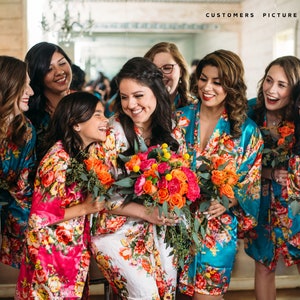 Silky Bridesmaid Robes: Floral Satin Kimono, Bridal Party Gift