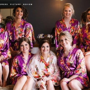 Bridesmaid Silky Robes: Floral Satin Kimono, Bridal Party Gift