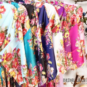 Floral Bridesmaid Robes: Silky Satin Kimono, Wedding Party Gift