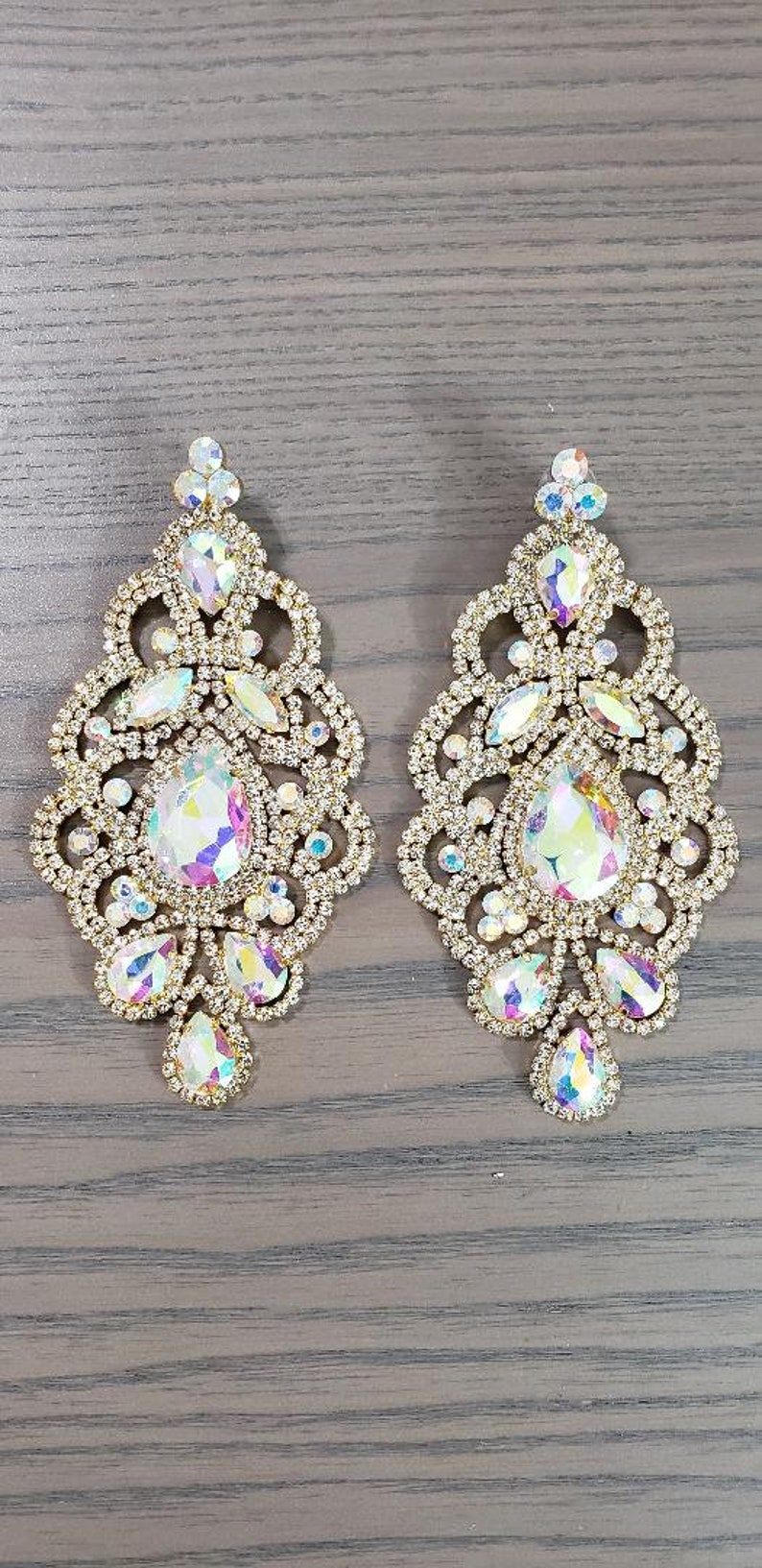 4.5/" Bridal Prom Pageant AB Crystal Chandelier Earrings