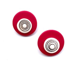 Polymer Clay Earrings, Handmade Earrings, Round Red Modern Earrings, Lightweight Earrings, Gift for Her, Statement Earrings