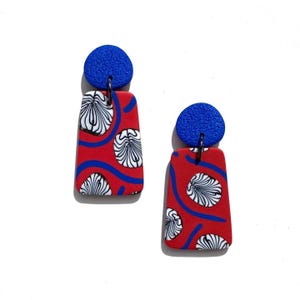 Polymer Clay Earrings, Long Modern Earrings, Red Patterned Lightweight Earrings, Gift for Her, Handmade Earrings, Handcrafted Jewelry