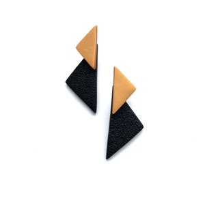 Polymer Clay Earrings, Double Triangle Earrings, Geometrical Earrings, Black & Gold Earrings, Lightweight Earrings, Gift For Her