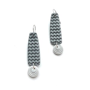 Polymer Clay Earrings, Long Drop Earrings, Metallic Silver Earrings, Statement Earrings, Lightweight Earrings, Special Gift image 3