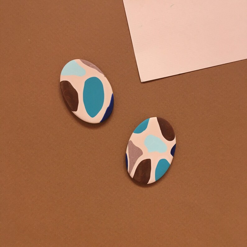 Terrazzo Earrings Gift for Her Colourful Polymer Clay Earrings Special Gift Oval Stud Earrings Statement Earrings Handmade Earrings