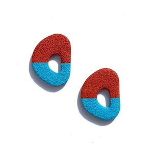 Polymer Clay Earrings, Abstract Hoop Earrings, Terracotta & Turquoise Blue Lightweight Earrings, Gift for Her, Handmade Earrings