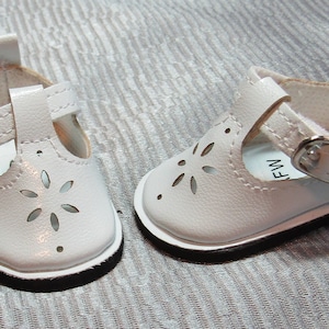Small 14 inch Doll Buckle Shoes w Sunburst Cutout: White
