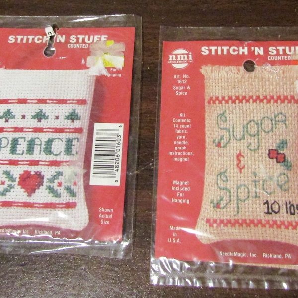 2 Unopened Vintage Cross Stitch Kits: Sugar & Spice and Peace