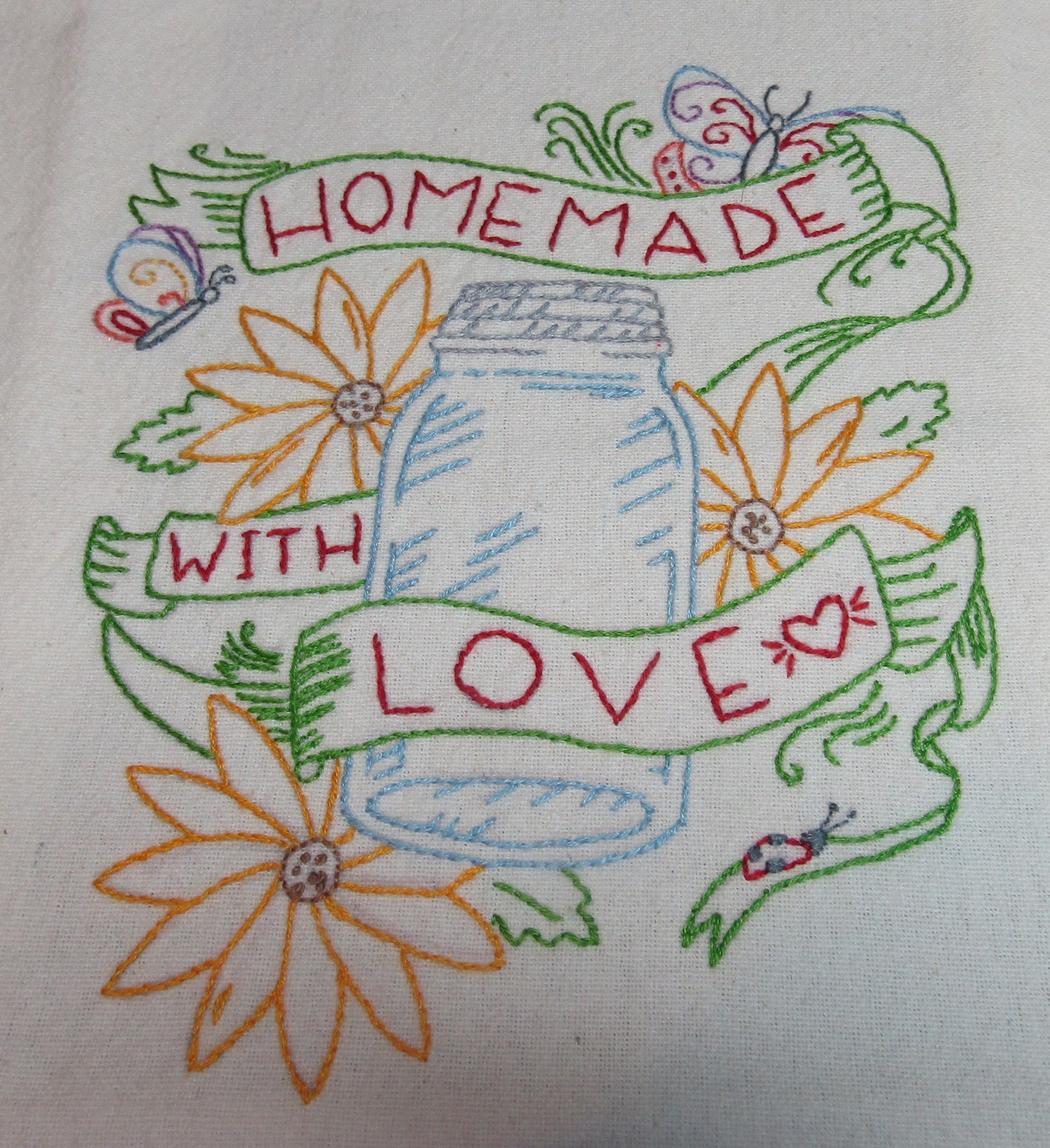 Hand Embroidered Towel Canning Jar Etsy