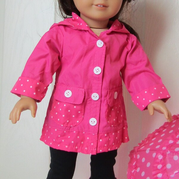 18" Doll Raincoat: Pink Dotted