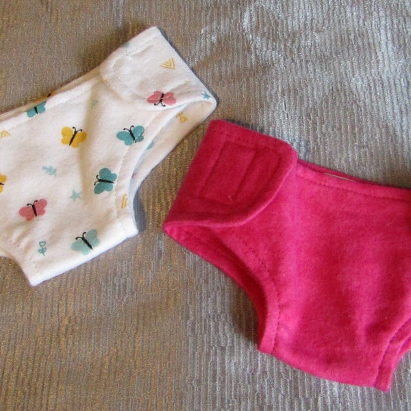 15" Baby Doll Handmade 2 Pc Flannel Diaper Set: Butterflies & Hot Pink