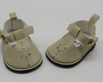 18 & 15 inch Doll Sunburst Cutout Buckled Shoes: Cream