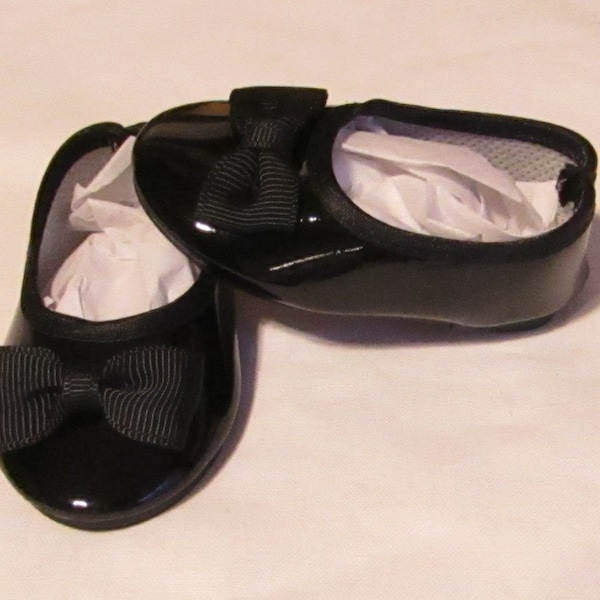 18" & 15" Doll Patent Leather Dress Shoes w Bow: Black