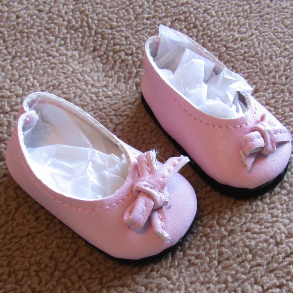 Small 14" Doll Ballet Flats w Thin Bow: Pink