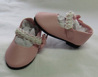 Pink Pearl & Lace Doll Shoes: 18" and 15" Doll