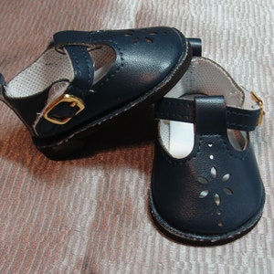 18 & 15 inch Doll Sunburst Cutout Buckled Shoes: Navy Blue
