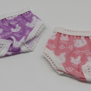 Small 14 inch Doll Underwear Two-Pack: Pink & Purple w Bunnies