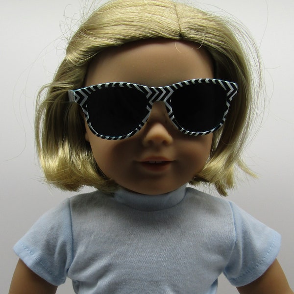 18" Doll Chevron Print Sunglasses: Black & White w Teal