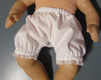 15 inch Baby Doll Handmade Bloomers: White