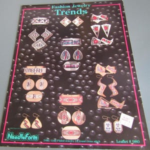 May include: A page featuring various fashion jewelry designs. The text "Fashion Jewelry Trends" is at the top. The jewelry includes earrings and bracelets with geometric and patterned designs. The brand name "Needleform" is visible at the bottom.
