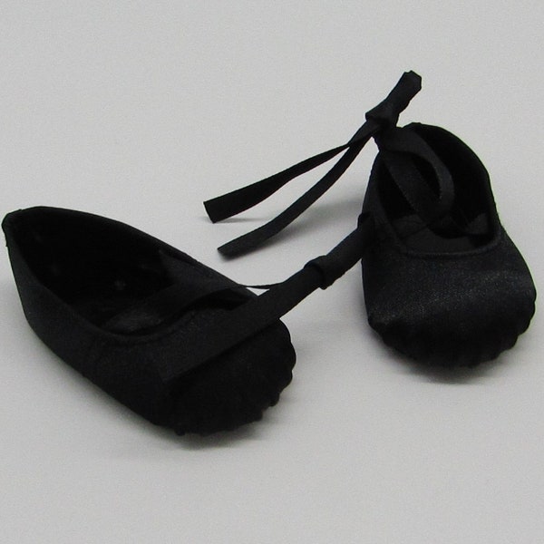 18" Doll Satin Ballet Pointe Shoes: Black