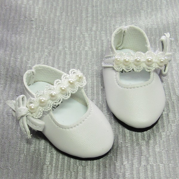 Small 14" Doll Lace & Pearl Dress Shoes: White