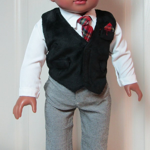 18" Doll 4 Pc Dress Outfit w Slacks, Shirt, Tie & Vest