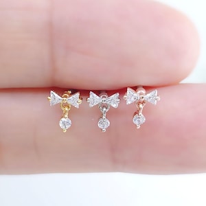 Pendiente colgante para cartílago con circonita cúbica (16 g, 20 g y 21 g), delicado piercing para hélice.