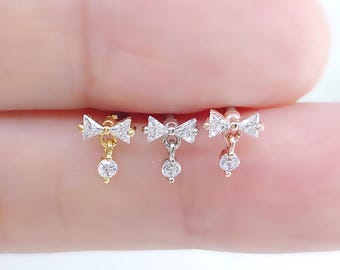 Pendiente colgante para cartílago con circonita cúbica (16 g, 20 g y 21 g), delicado piercing para hélice.