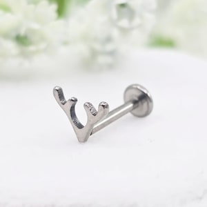Reindeer Antler Titanium Stud, Cartilage Helix Tragus Conch, Internally Threaded, 16G, Hypoallergenic