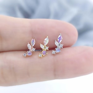 16G,20G,21G Iridescent Marquise & Aurora Opal Surgical Steel Stud Cartilage Earring, Conch, Helix Piercing, ear lobe piercing