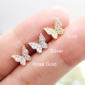 Sparkling CZ Butterfly Stud Piercing, Cartilage Helix Titanium Surgical Steel 16G,20G21G