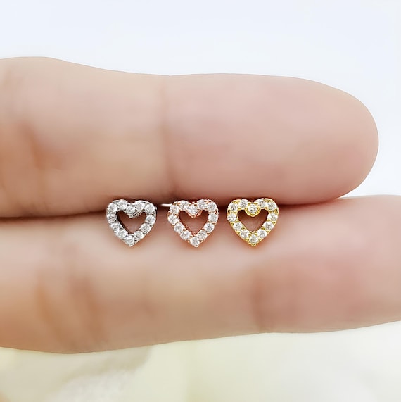 Rose Gold Plated Surgical Steel Heart CZ Dangle Cartilage Ring Rose Gold Plated Surgical Steel Heart CZ Dangle Cartilage Ring
