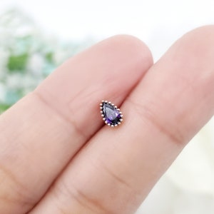 16G  PURPLE Teardrop Cubic zirconia Stud Earring/ Cartilage Earring, Conch, Tragus, Helix piercing