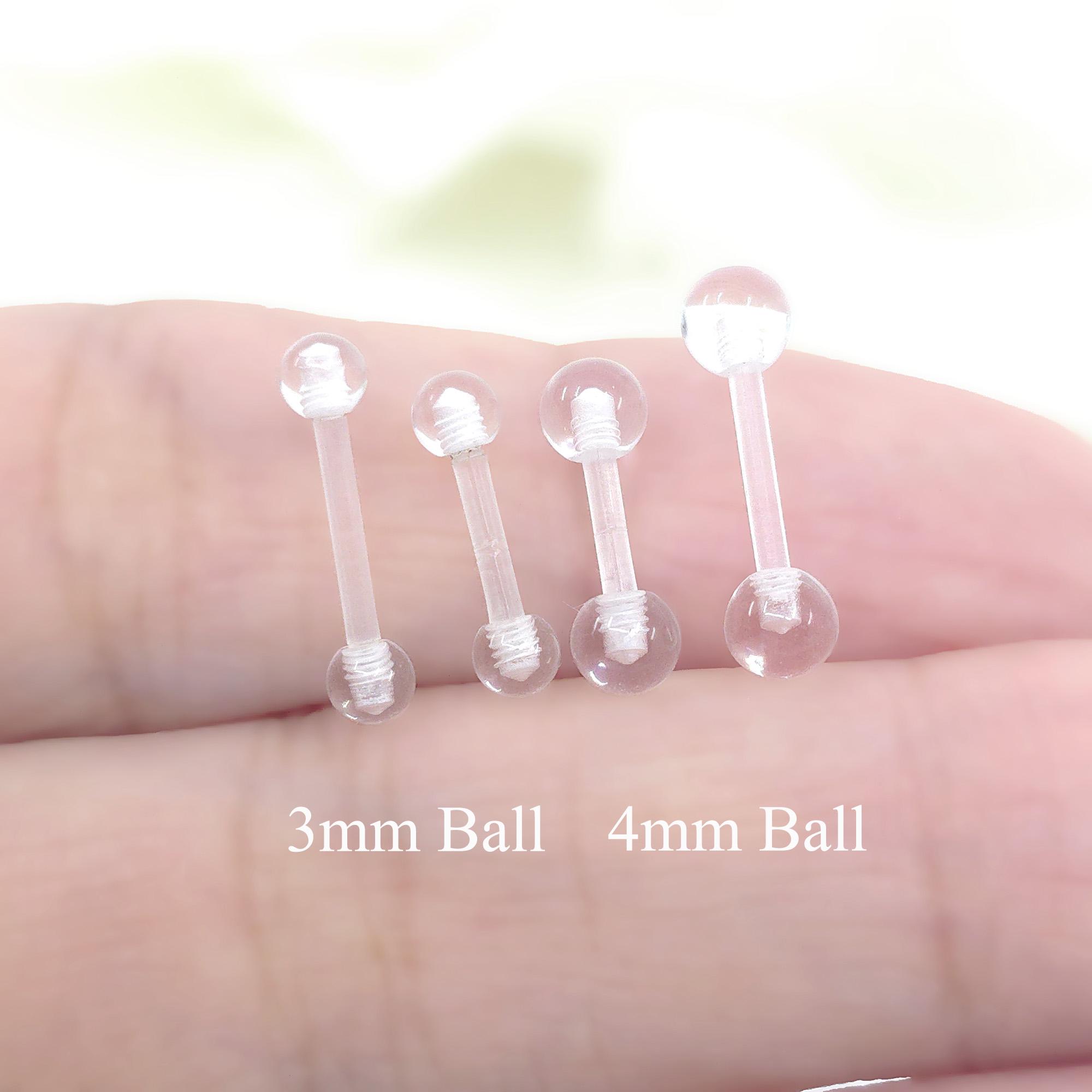 6-Piece Bio Flex Clear Ball Barbell Set - Retainers For Tragus, Cartilage, Nipple, Nose - 14g 16g 18g