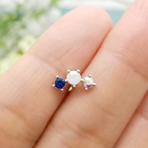 16G Deep Blue, White moonstone, AB stone Combo Earring/ Cartilage Earring/Conch/ Helix piercing